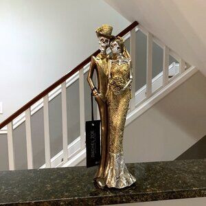 Halloween Day of Dead Wedding Statue Gold Bride Groom Skeleton Couple Figurine